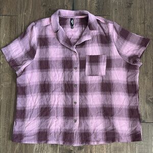Plaid Short Sleeve Button-Up Lounge Shirt
